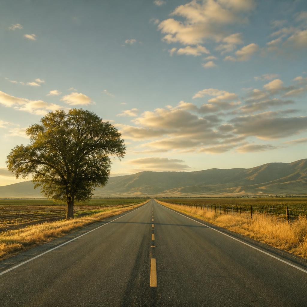 Open Central California road in warm evening light