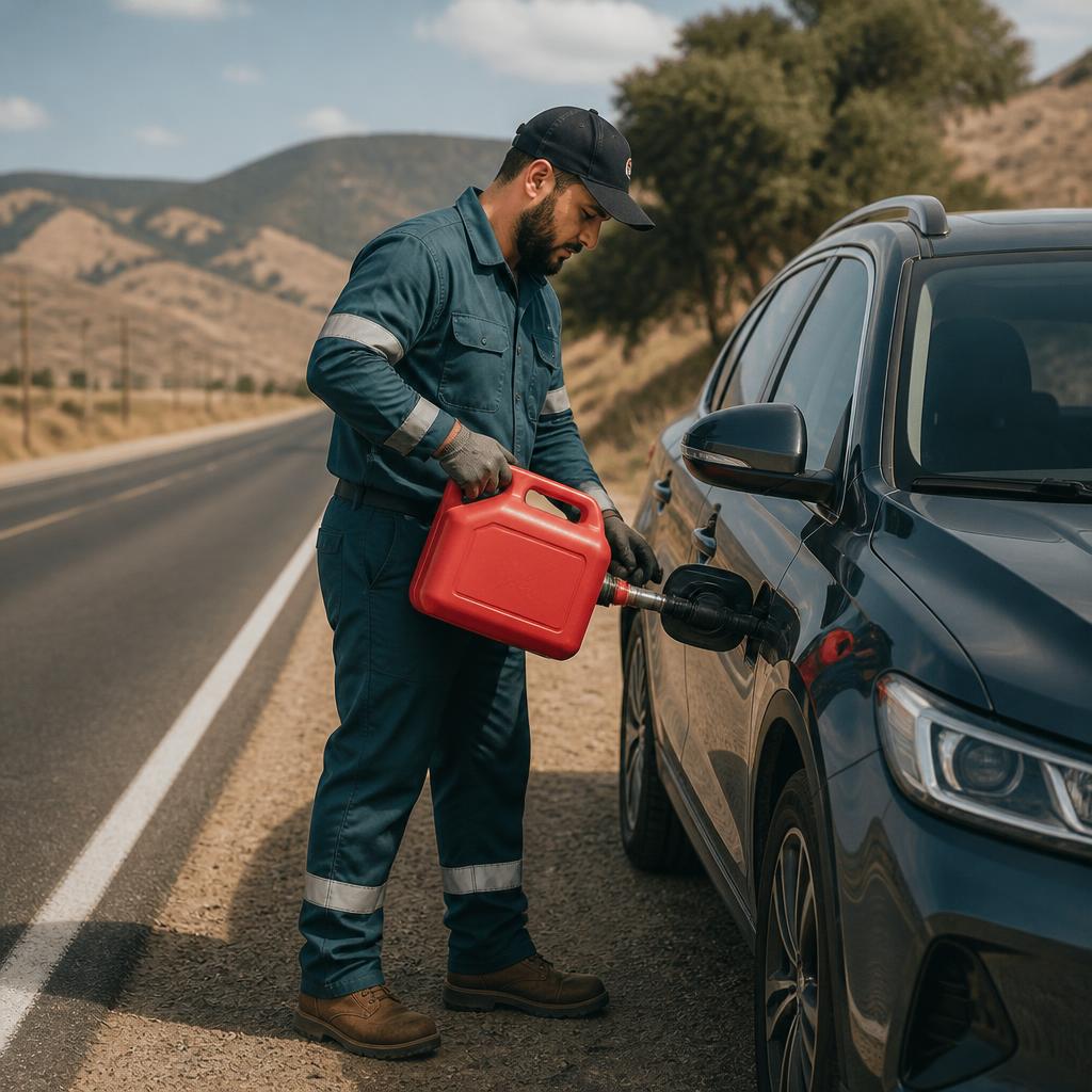 Fuel can beside a safely parked vehicle for service inspiration